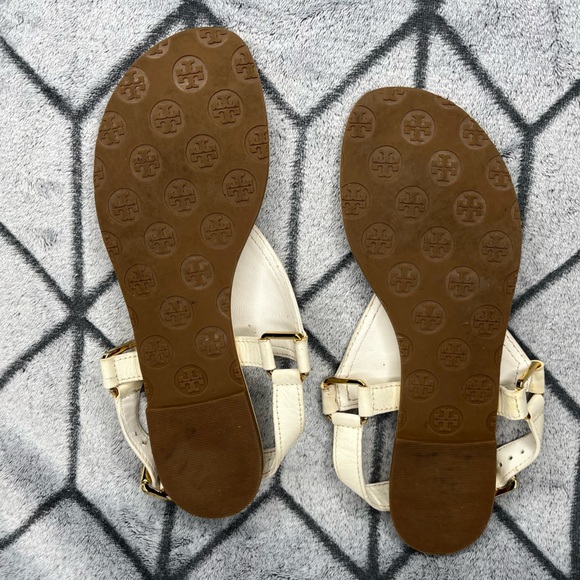 Tory Burch Leather Off White Gold Logo Thong Sandal Flip Flops - Picture 3 of 6